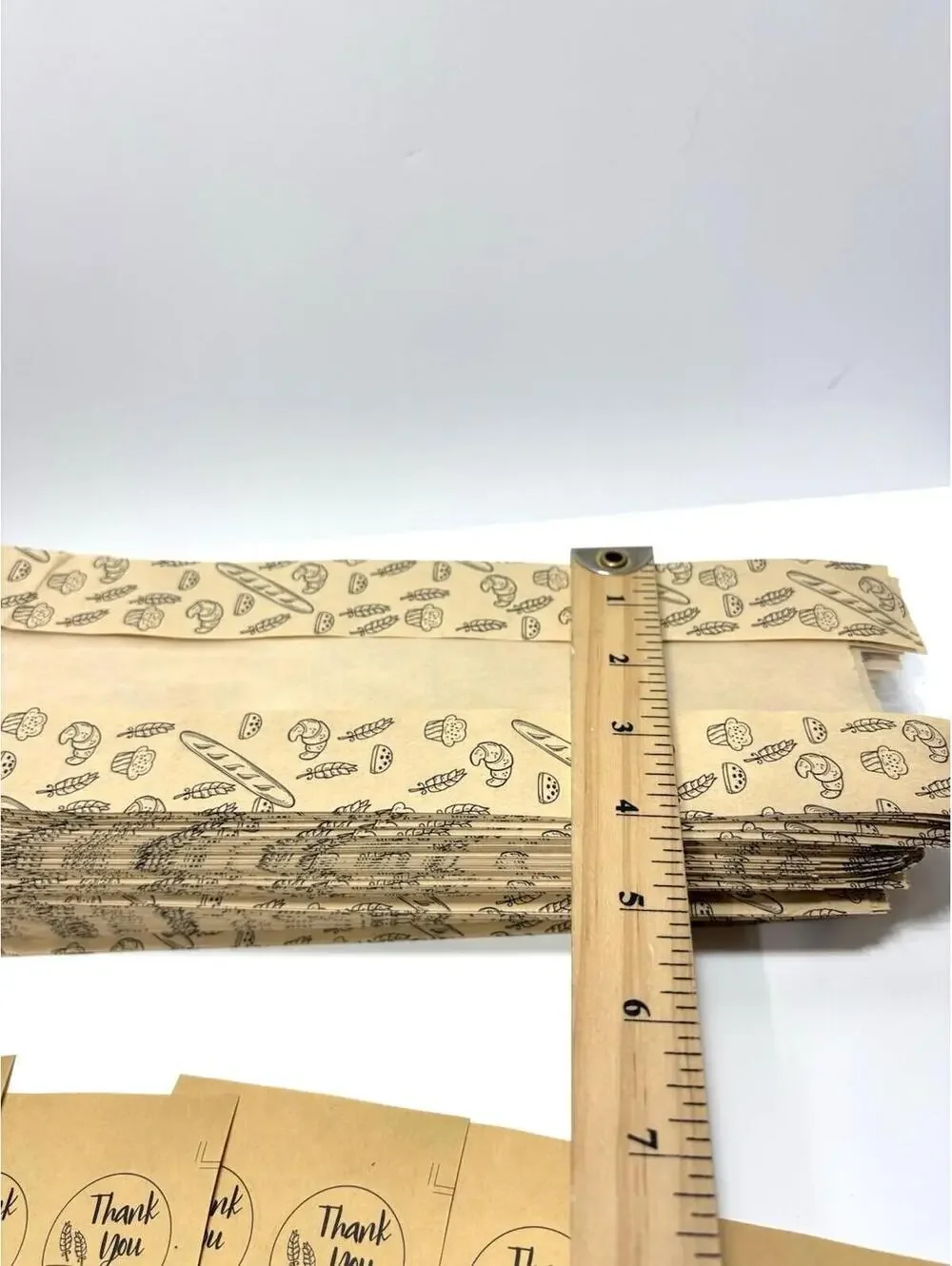 Bakery Bags Baguette Bread Design Clear Window 96pcs with 100 Thank You Stickers